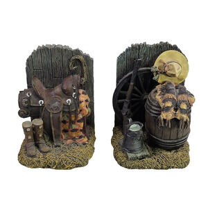 VTG Western Heritage Bookends Old West Horse Rustic Equestrian Cowboy Brown Set